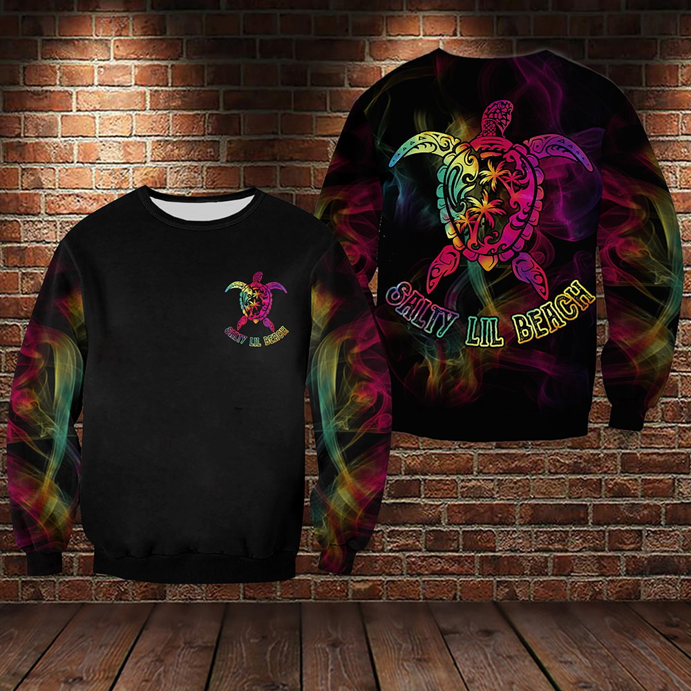 Colorful Tuurtle Smoke Pattern Turtle Salty Lil Beach 3D Hoodie, T-Shirt, Zip Hoodie, Sweatshirt For Men and Women