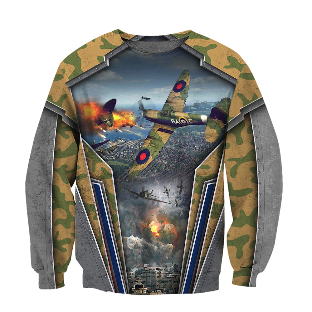 Air Force Aircraft Supermarine Spitfire Camo 3D Hoodie, T-Shirt, Zip Hoodie, Sweatshirt,For Men and Women