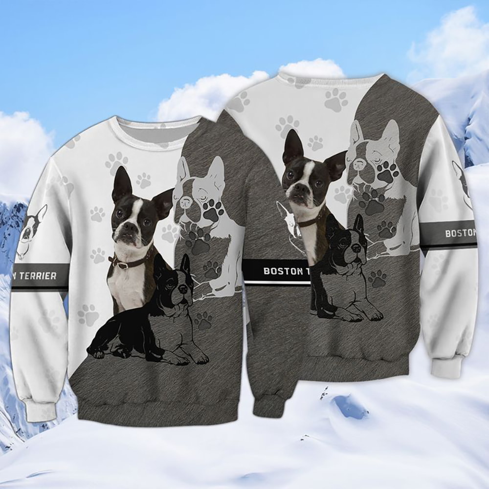 Boston Dog Paw 3D Hoodie, T-Shirt, Zip Hoodie, Sweatshirt For Men And Women