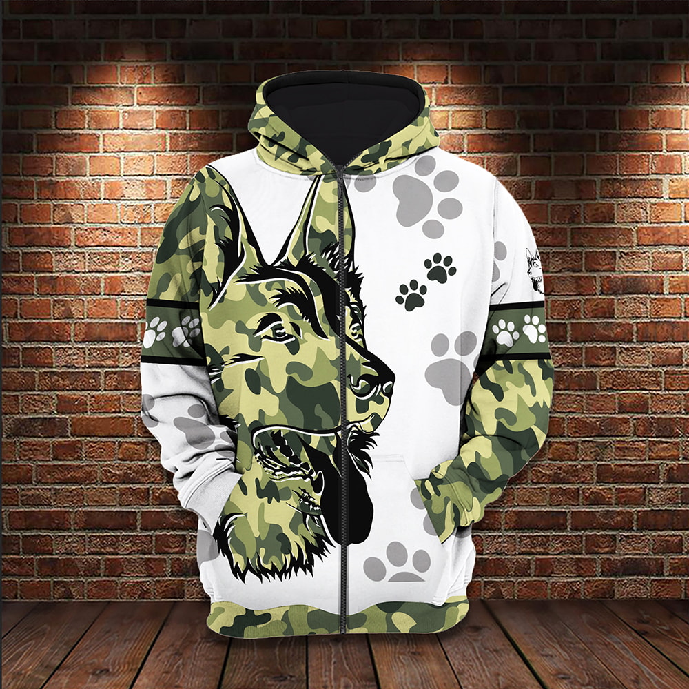 Camouflage German Shepherd 3D Hoodie, T-Shirt, Zip Hoodie, Sweatshirt For Men And Women