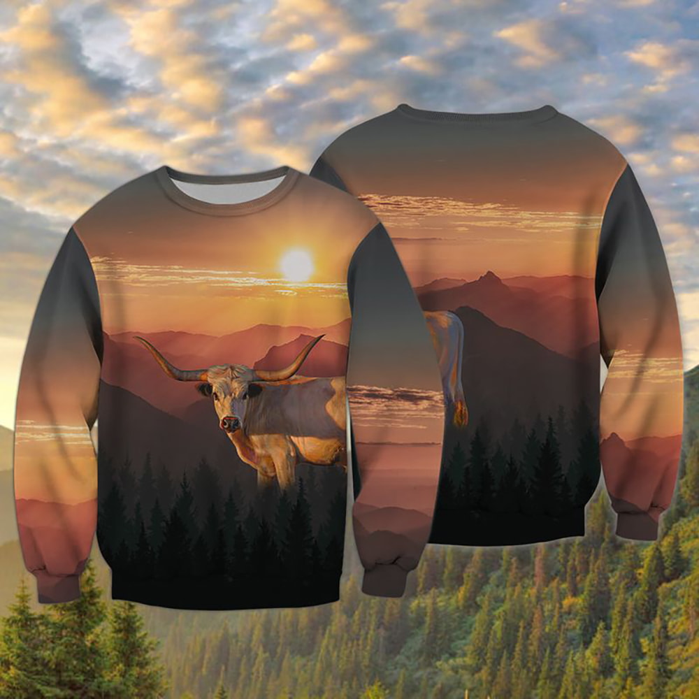 Deer Tropical Forest Mountain Sunset 3D Hoodie, T-Shirt, Zip Hoodie, Sweatshirt For Men And Women