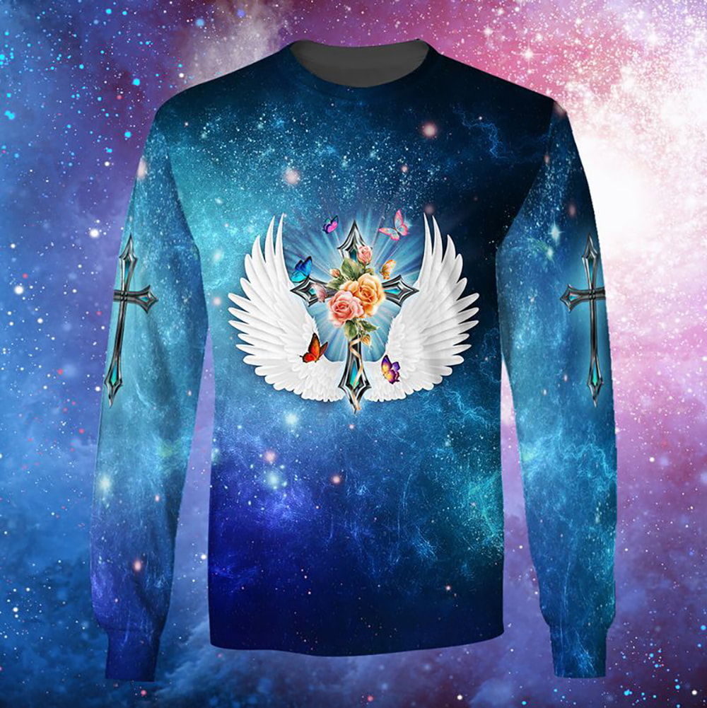 Blue Galaxy Cross Wings Flower Let Your Faith Be Bigger 3D Hoodie, T-Shirt, Zip Hoodie, Sweatshirt For Men And Women