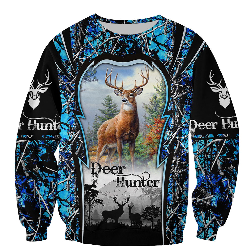 Deer Hunter Blue Camo 3D T-Shirt, Hoodie, Zip Hoodie, Sweatshirt For Mens And Womans
