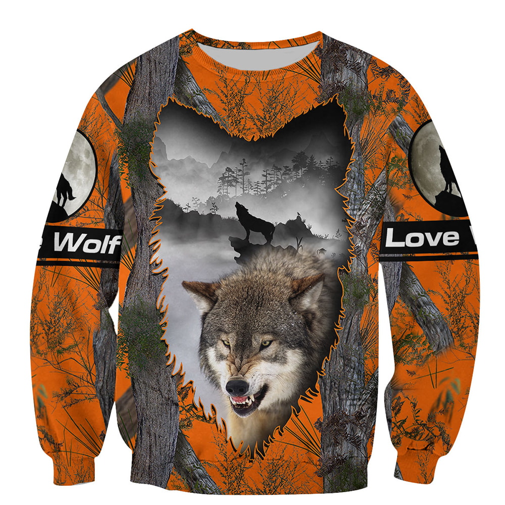 Angry Wolf Orange Camo 3D T-Shirt, Hoodie, Zip Hoodie, Sweatshirt For Mens And Womans
