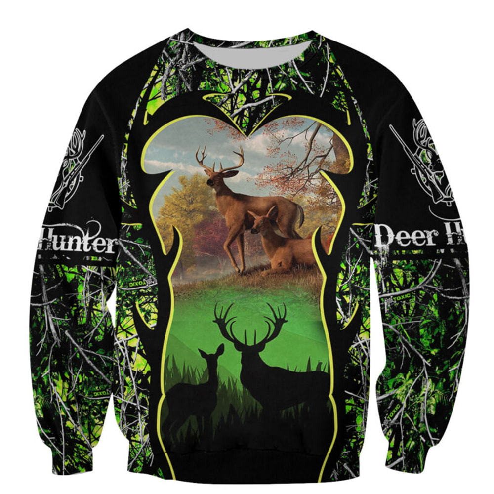 Deer Hunting In Green Camo 3D T-Shirt, Hoodie, Zip Hoodie, Sweatshirt For Mens And Womans