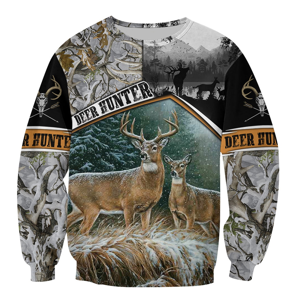 Amazing Deer Hunting Winter Camo 3D T-Shirt, Hoodie, Zip Hoodie, Sweatshirt For Mens And Womans