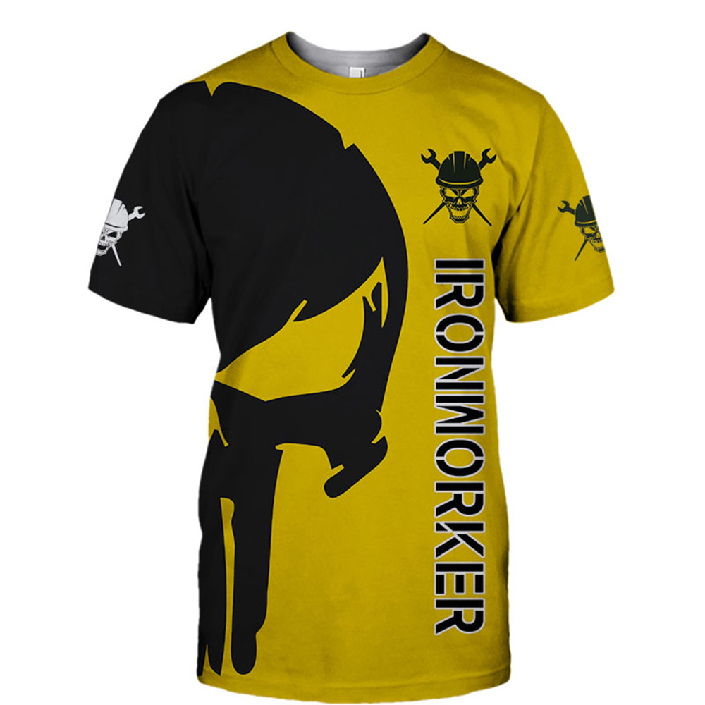Black Yelow Ironworker Punisher Skull 3D Hoodie, T-Shirt, Zip Hoodie, Sweatshirt For Men And Women