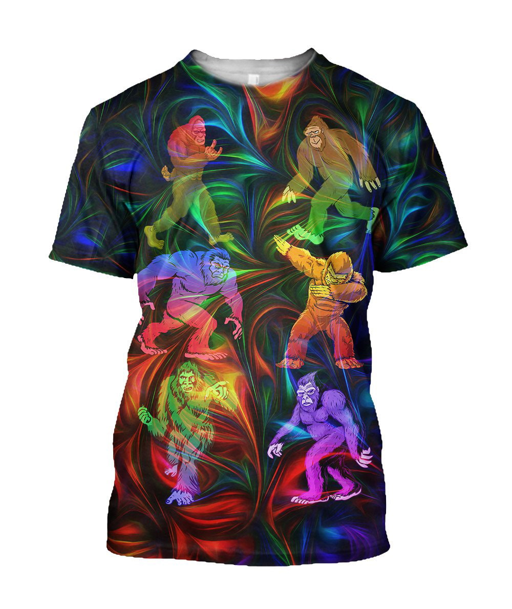 Colorful Bigfoot Pattern Illusion Color 3D Hoodie, T-Shirt, Zip Hoodie, Sweatshirt For Men and Women