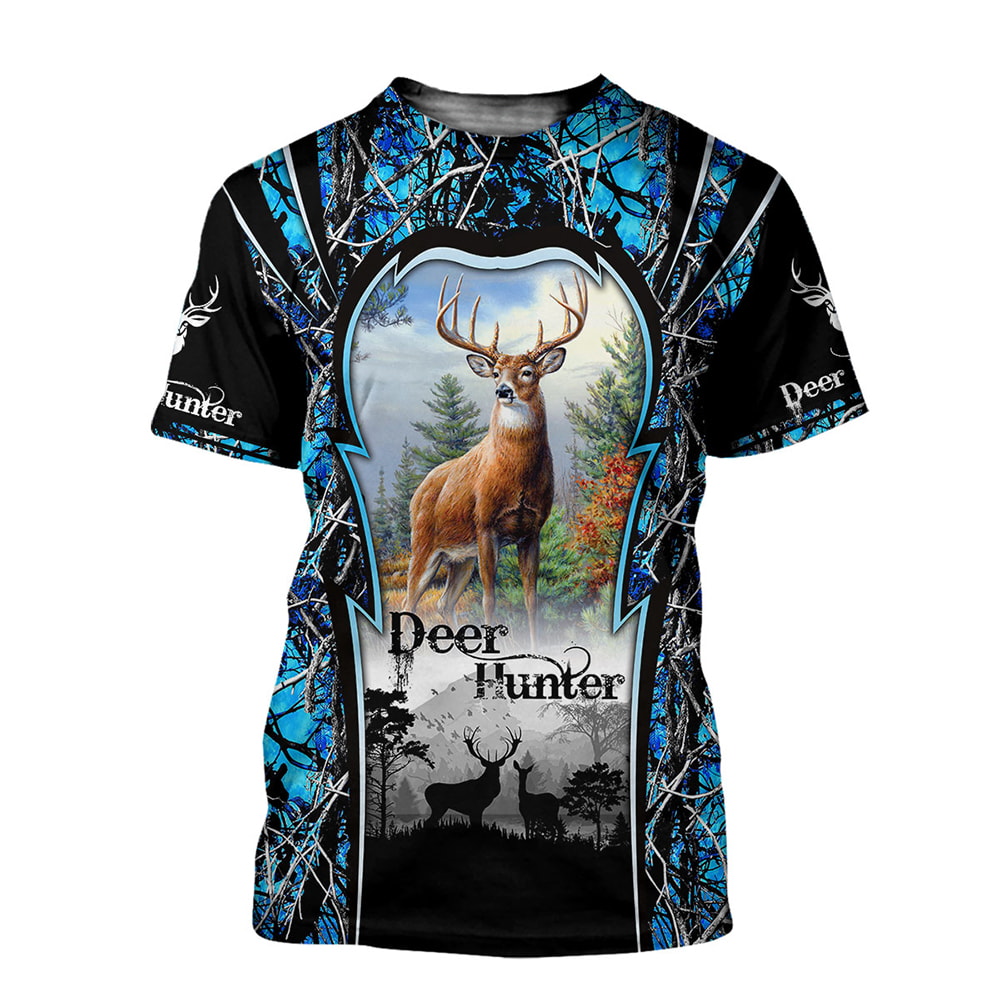 Deer Hunter Blue Camo 3D T-Shirt, Hoodie, Zip Hoodie, Sweatshirt For Mens And Womans