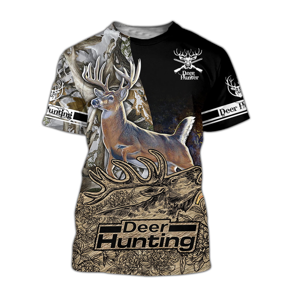 Deer Hunting In Black And Camo 3D T-Shirt, Hoodie, Zip Hoodie, Sweatshirt For Mens And Womans