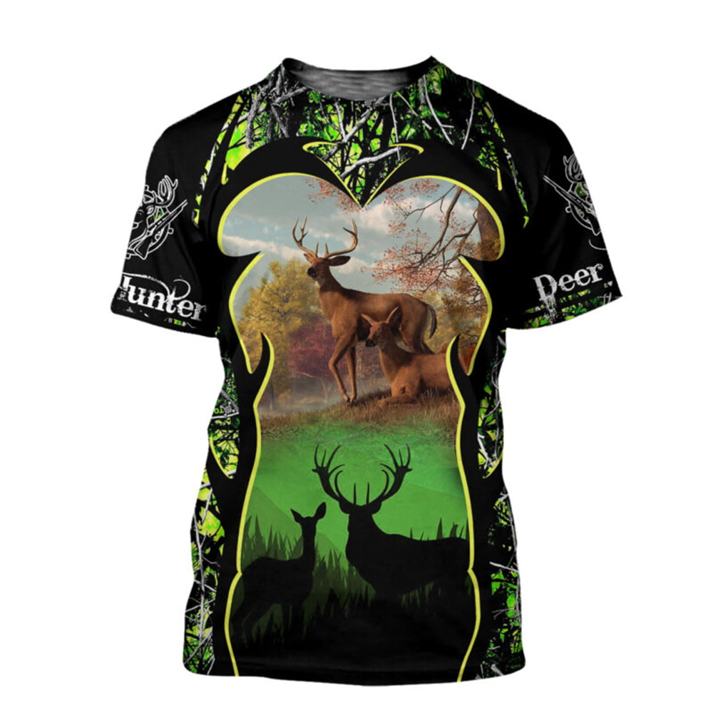 Deer Hunting In Green Camo 3D T-Shirt, Hoodie, Zip Hoodie, Sweatshirt For Mens And Womans