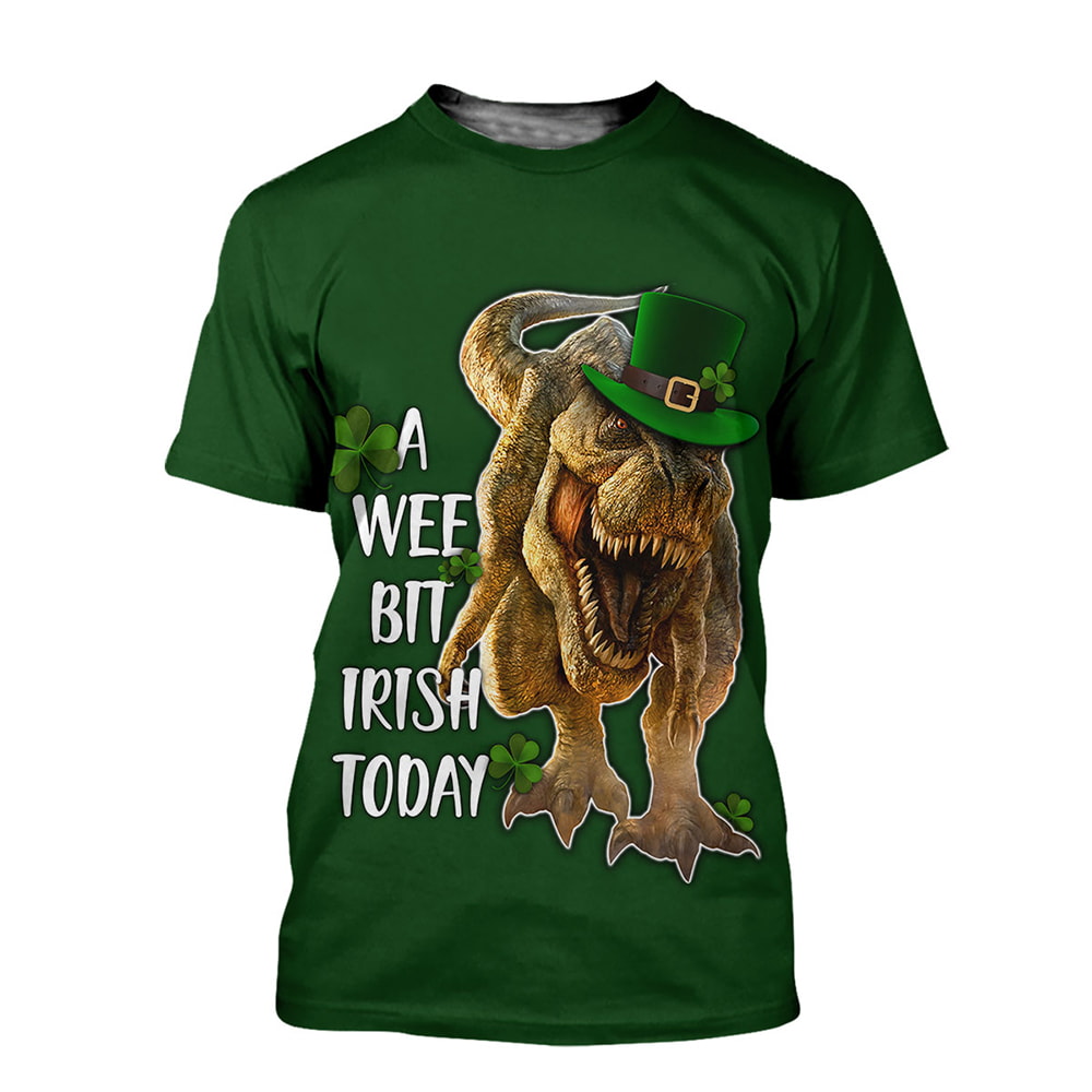 Dinosaur A Wee Bit Irish Today 3D T-Shirt, Hoodie, Zip Hoodie, Sweatshirt For Mens And Womans