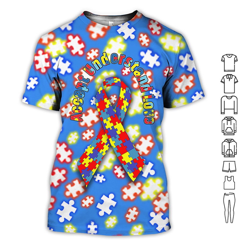 Accept Understand Love Colorful Puzzle 3D  Hoodie, T-Shirt, Zip Hoodie, Sweatshirt For Men And Women