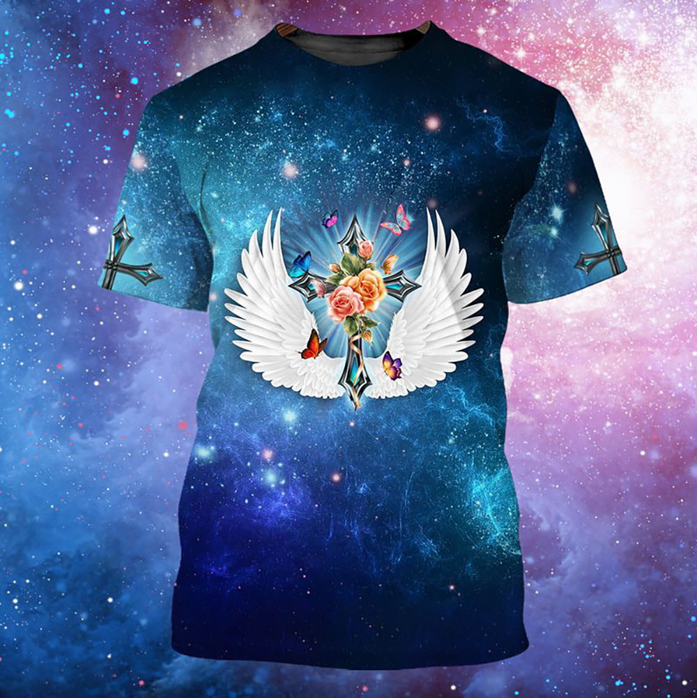 Blue Galaxy Cross Wings Flower Let Your Faith Be Bigger 3D Hoodie, T-Shirt, Zip Hoodie, Sweatshirt For Men And Women