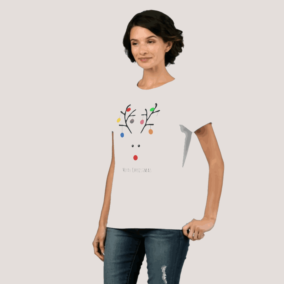 Modern Holiday Whimsical Reindeer Christmas T-Shirt