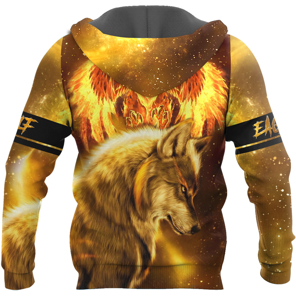 Amazing Realisitc Fire Eagle And Wolf 3D All Hoodie, T-Shirt, Zip Hoodie, Sweatshirt For Men and Women