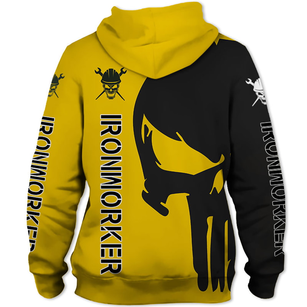 Black Yelow Ironworker Punisher Skull 3D Hoodie, T-Shirt, Zip Hoodie, Sweatshirt For Men And Women