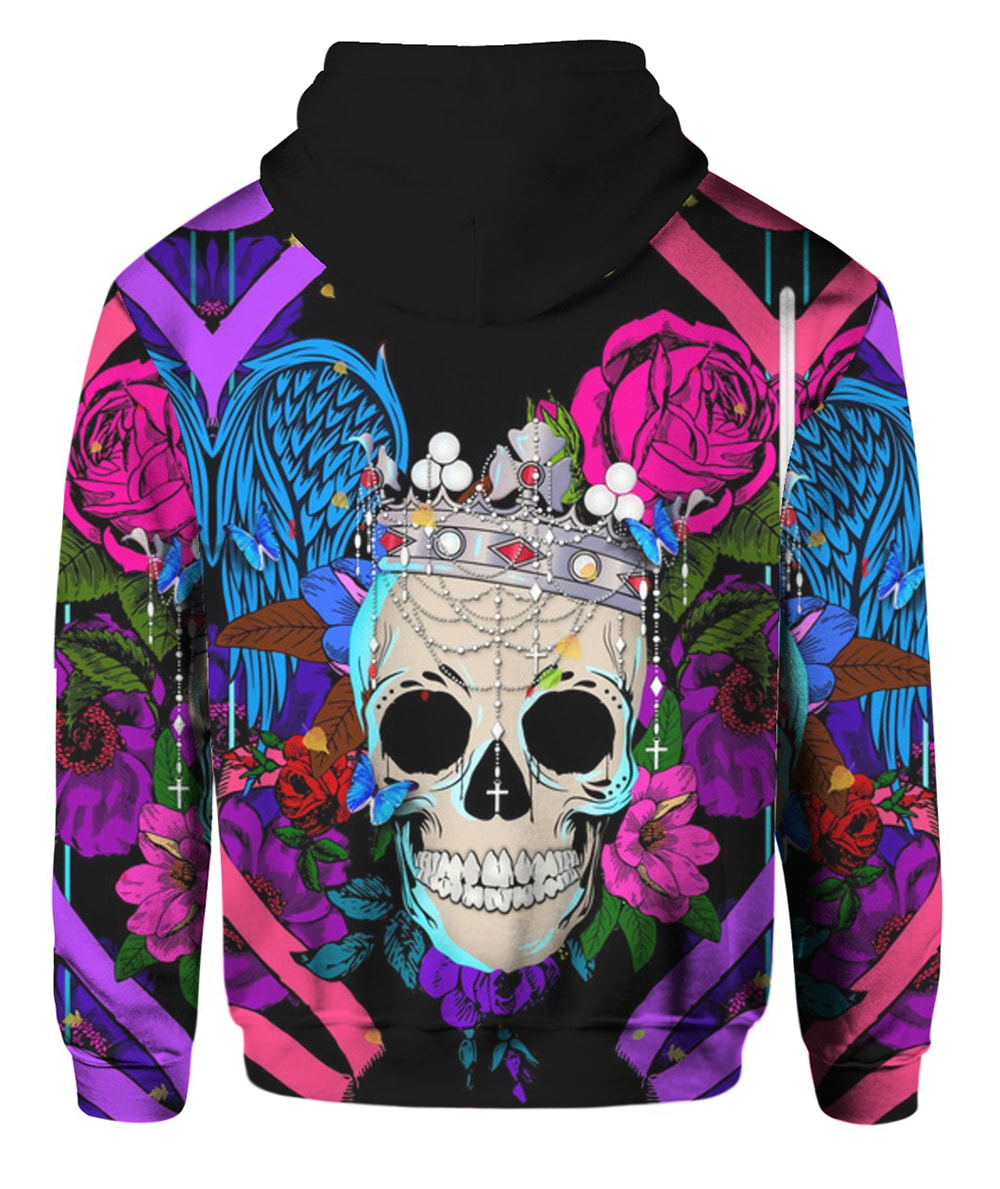 Bride Skull And Flower Pattern 3D T-Shirt, Hoodie, Zip Hoodie, Sweatshirt For Mens And Womans