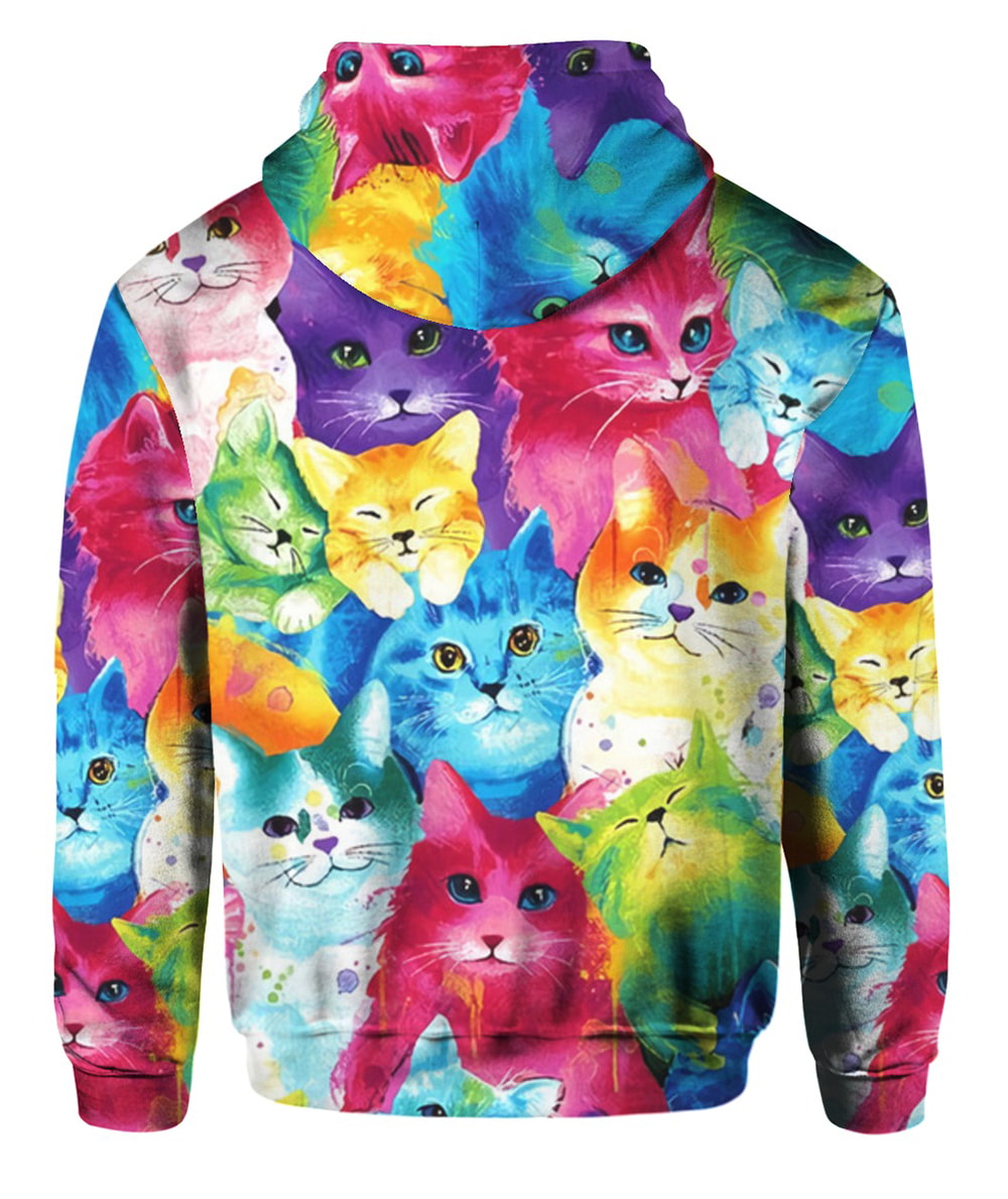Colorful Cats Painting 3D T-Shirt, Hoodie, Zip Hoodie, Sweatshirt For Mens And Womans