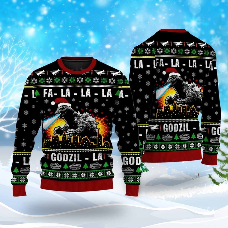 Godzilla Christmas Sweater - Fa La la Christmas Sweater