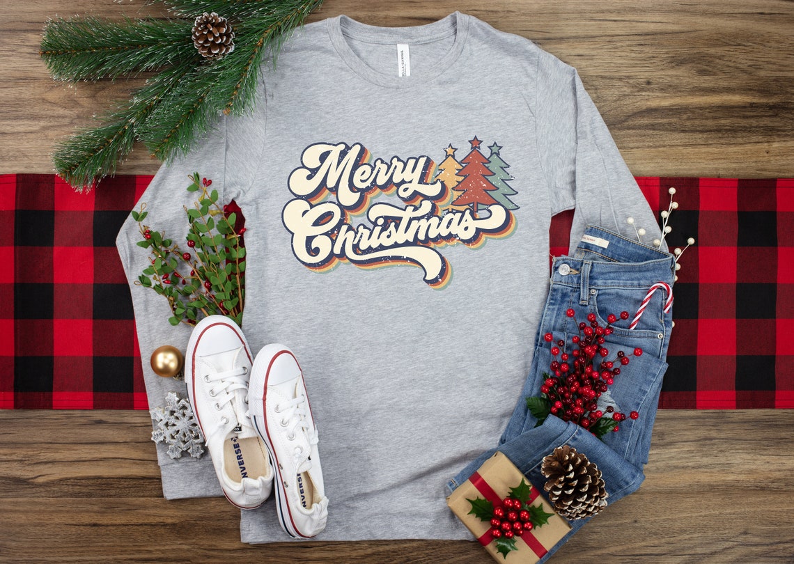 70s Style Merry Christmas Text Shirt