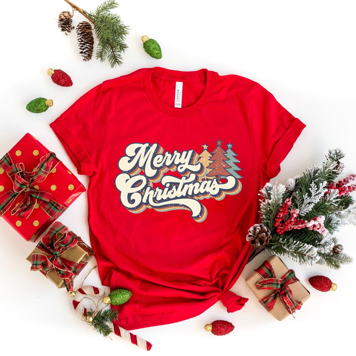 70s Style Merry Christmas Text Shirt
