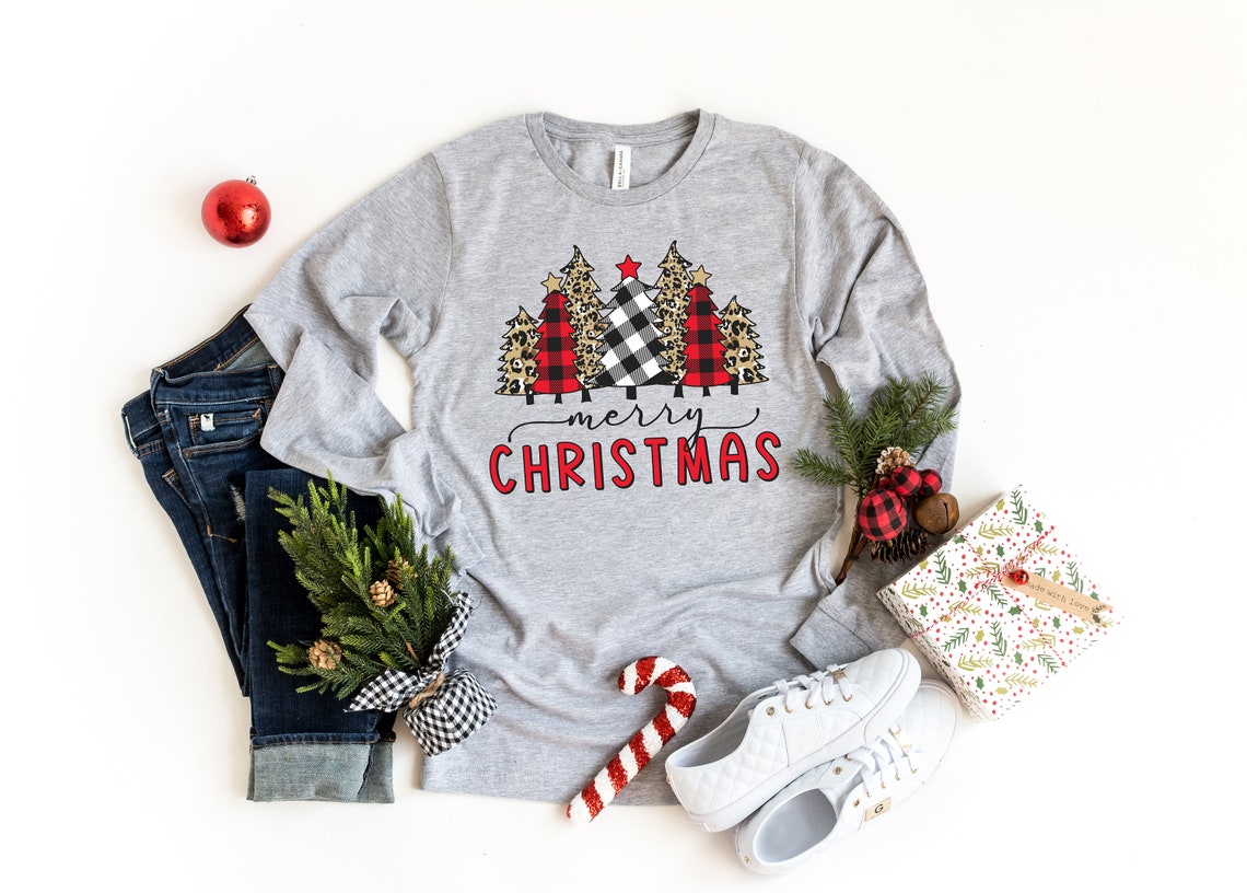 Cute Christmas Shirt, Women Holiday Shirt, Leopard Print