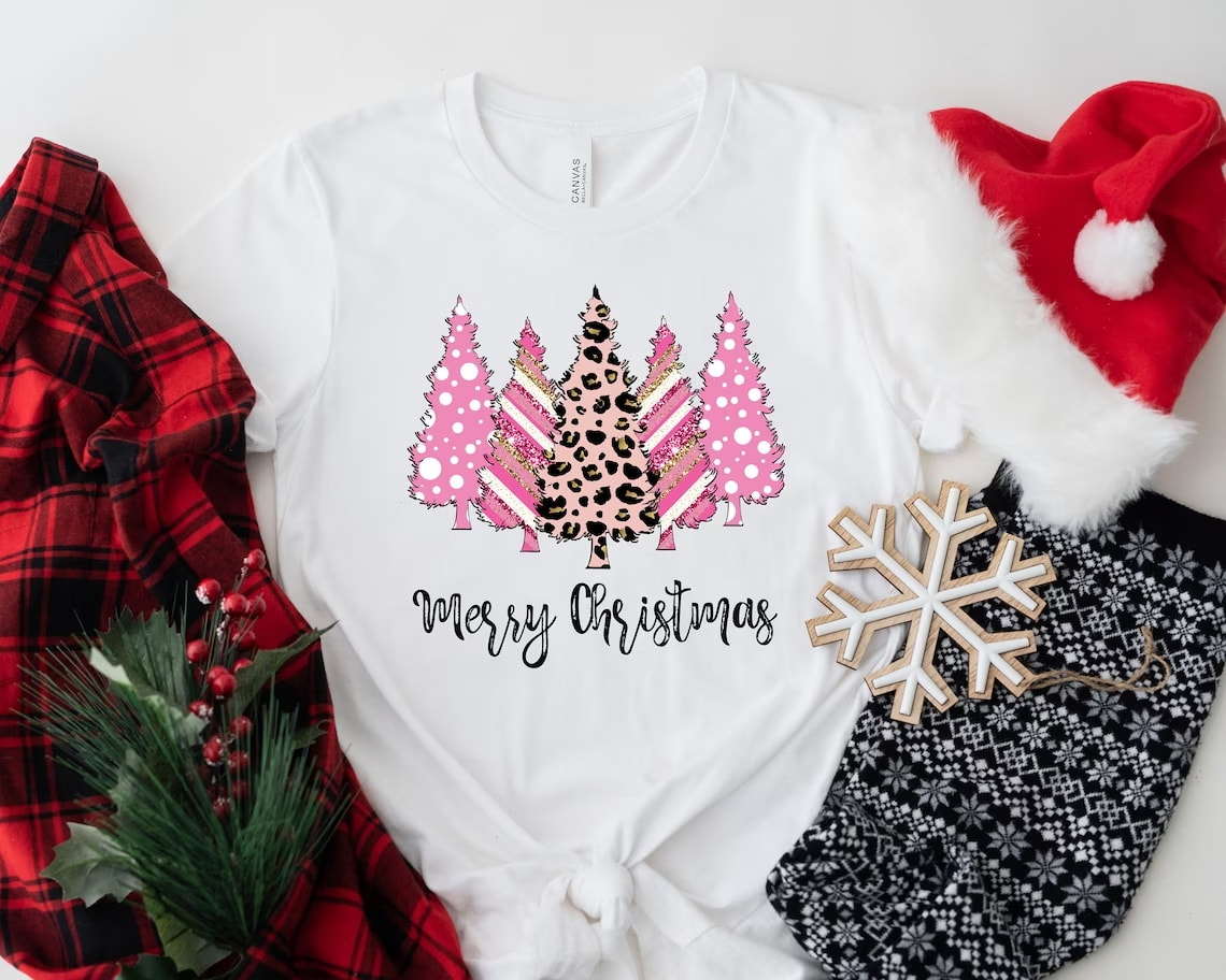 Women Holiday Shirt, Leopard Print Christmas Tree Shirt