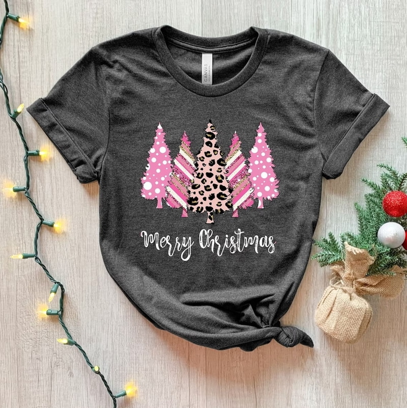 Women Holiday Shirt, Leopard Print Christmas Tree Shirt