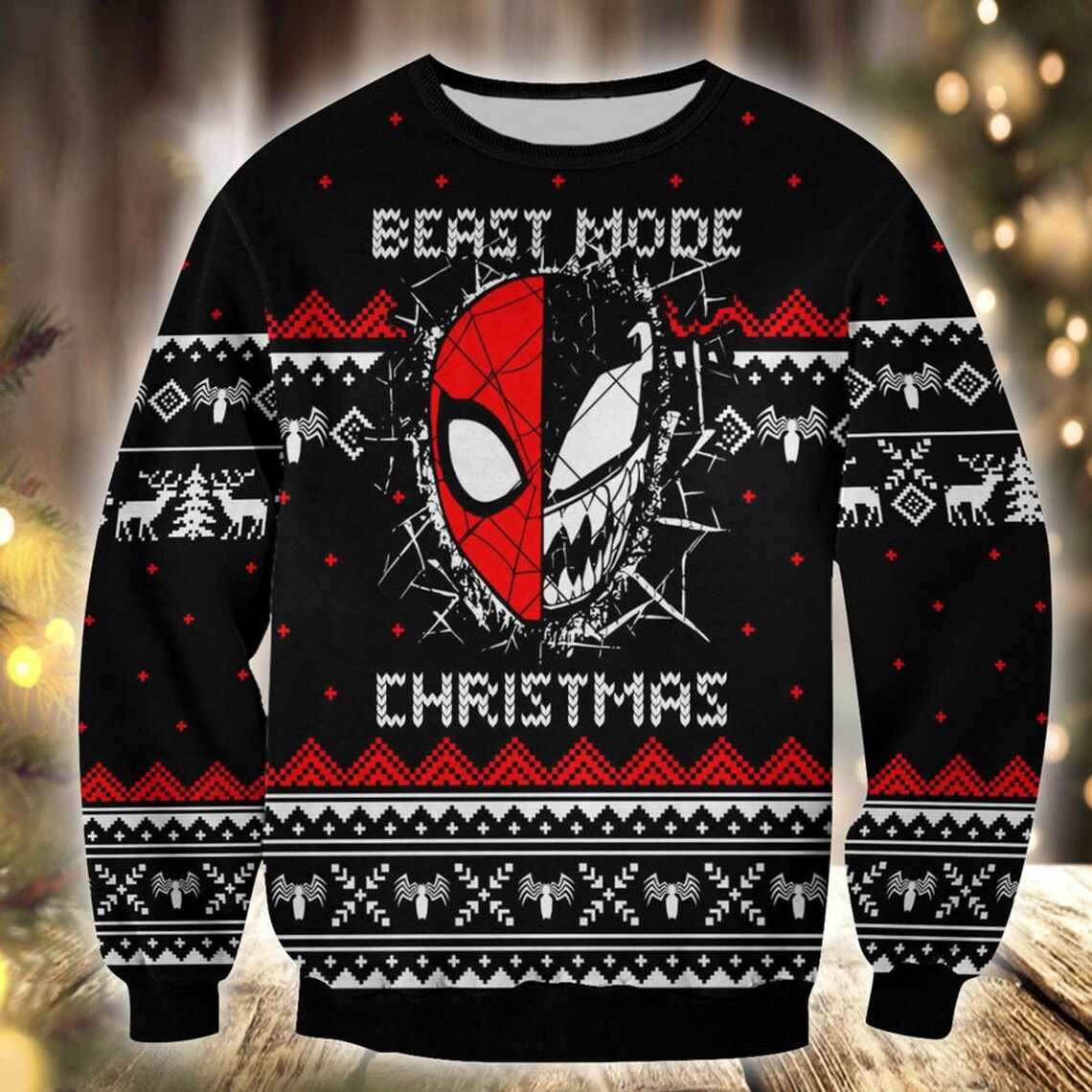 Face Spider-man and Venom Santa Hat Christmas Sweater