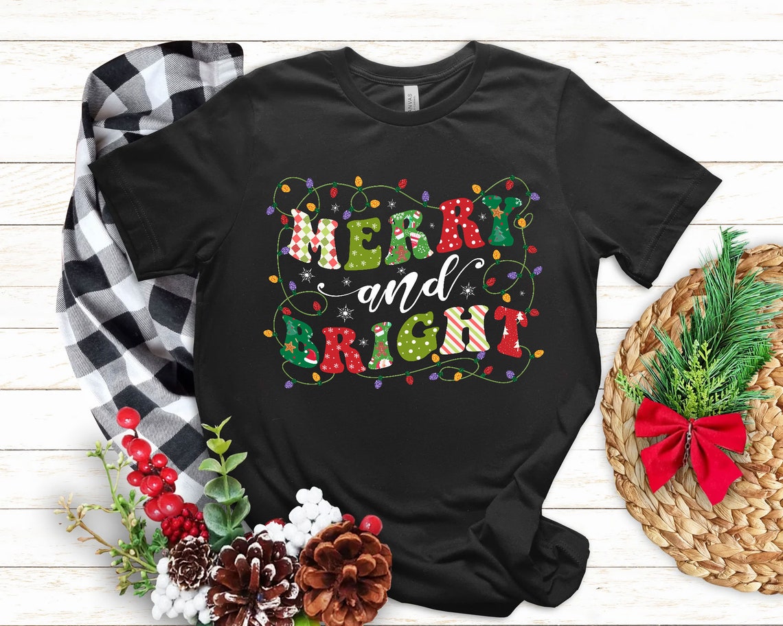 Merry And Bright T-Shirt, Christmas Lights