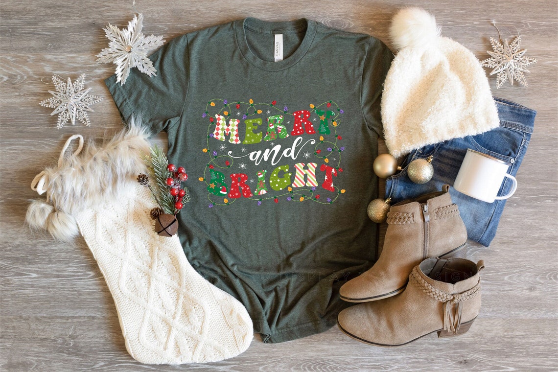 Merry And Bright T-Shirt, Christmas Lights