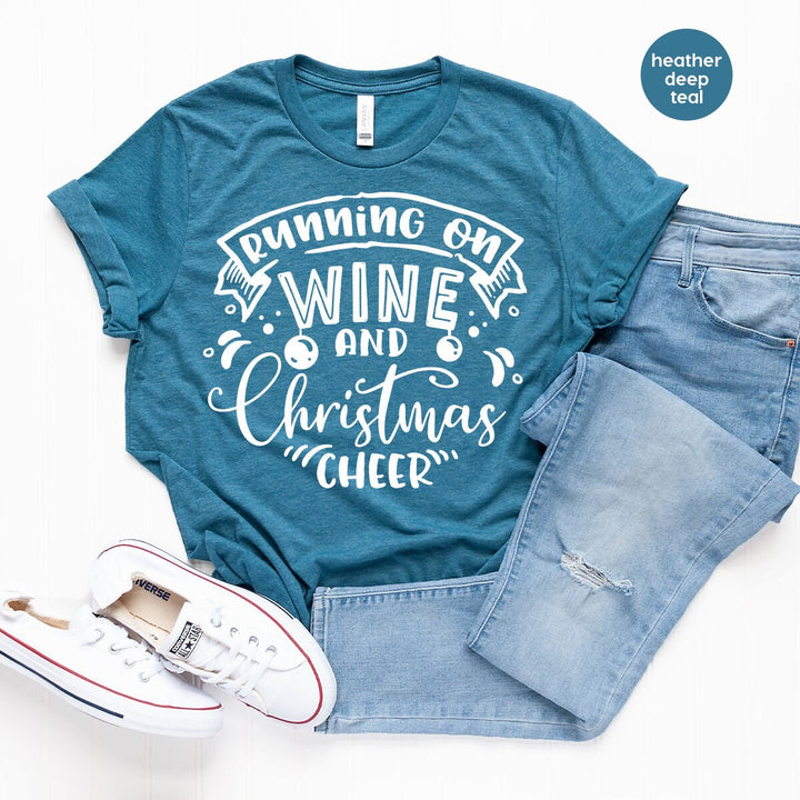 Christmas shirts, Christmas Shirts for Women, Christmas Gift shirt, Running on Wine and Christmas Cheer, Merry Christmas Shirt, Xmas 2023