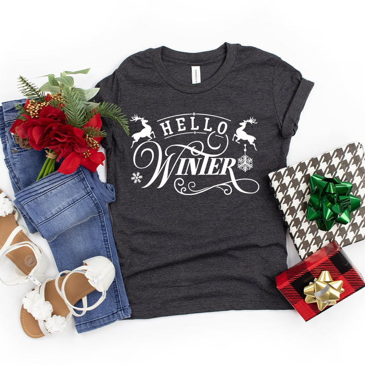Hello Winter T-Shirt, Winter Love Shirt, Christmas Shirt, Winter Time Shirt, Snow Lover Shirt, Winter Reindeer Shirt, Snowflake Shirt