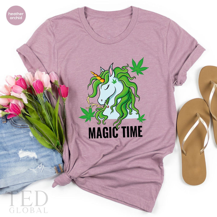 Magic Time Shirt, Funny Weed T Shirt, Cute Unicorn T Shirt, Weed Lover Shirts, Smoking Tee, Cannabis T-Shirt, Marijuana Gift For Christmas