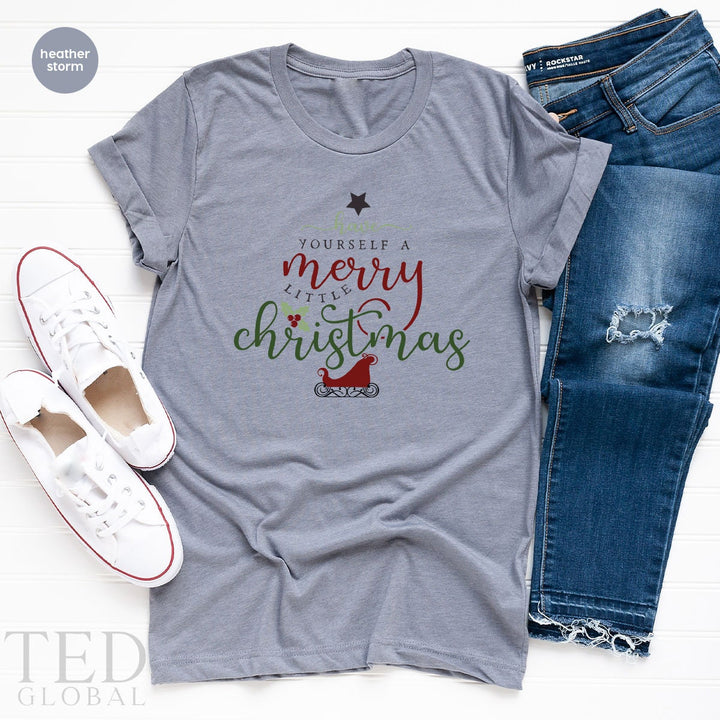 Funny Christmas T-Shirt, Yourself A Merry Little Christmas T Shirt, Winter Skating Shirts, Cute Santa Claus Shirt, Gift For Christmas