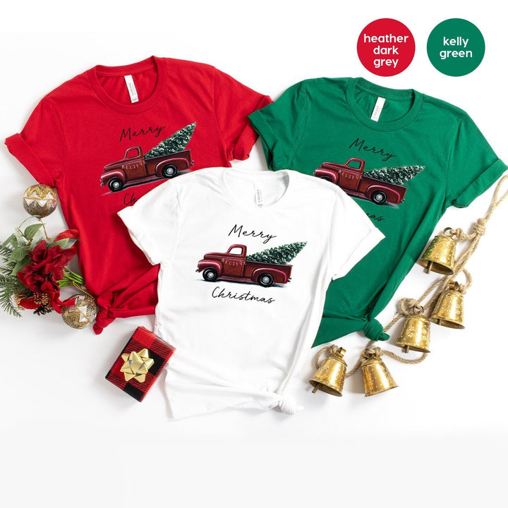 Merry Christmas Shirt, New Year Shirt, Christmas Truck With Tree Shirt, Christmas Tree T-Shirt, Family Christmas Tee