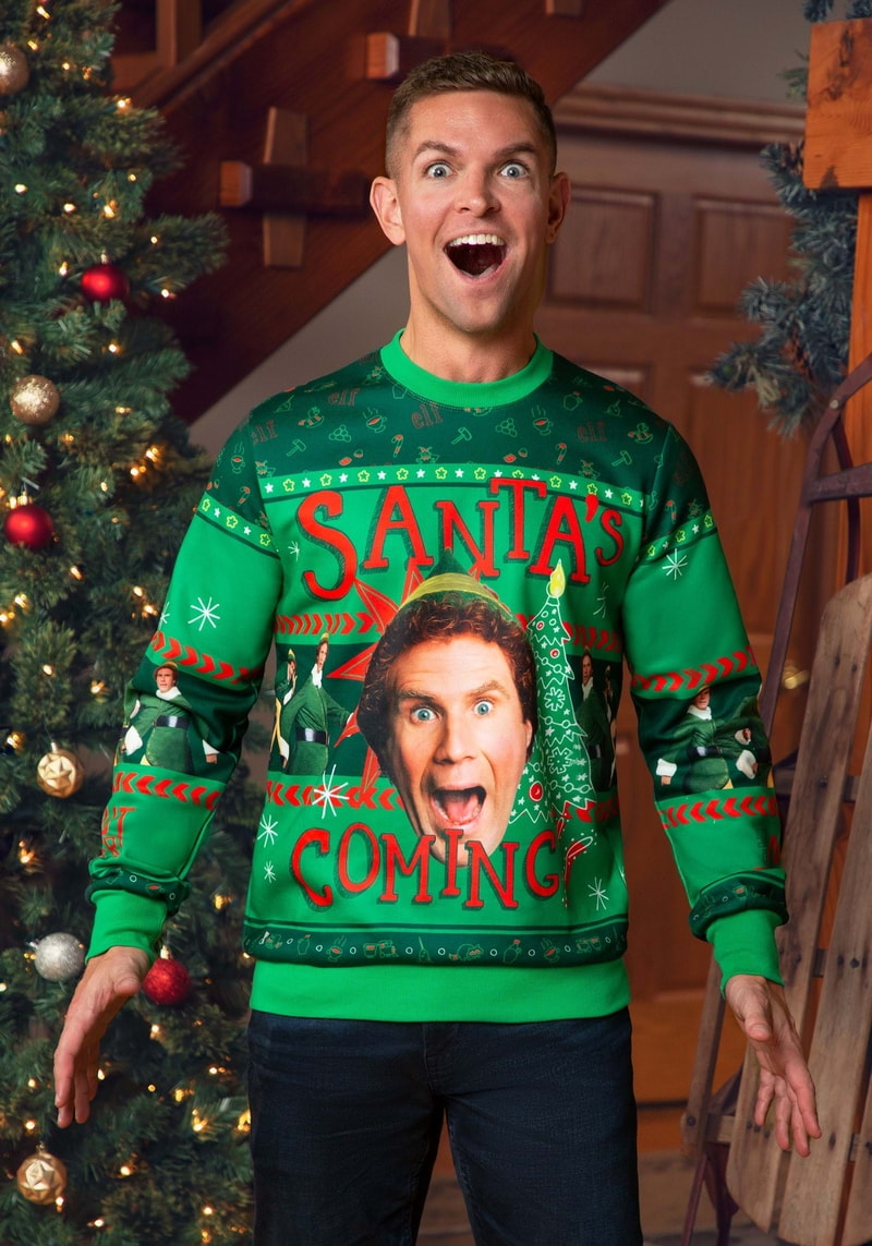 Santa's Coming Elf Adult Ugly Christmas Sweater