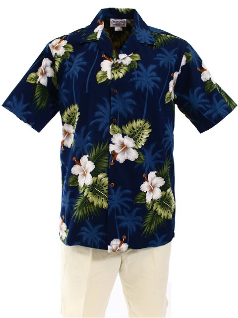 Hibiscus Monstera Navy Hawaiian Shirt