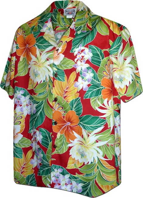 Tropical Flowers Red Hawaiian Shirt