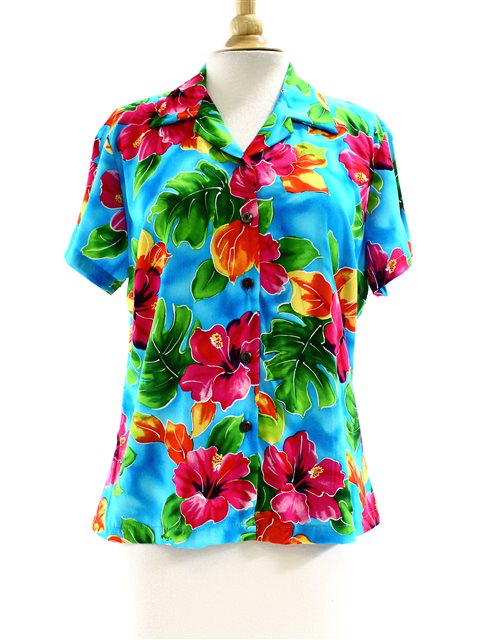 Hibiscus Watercolor Blue Hawaiian Shirt
