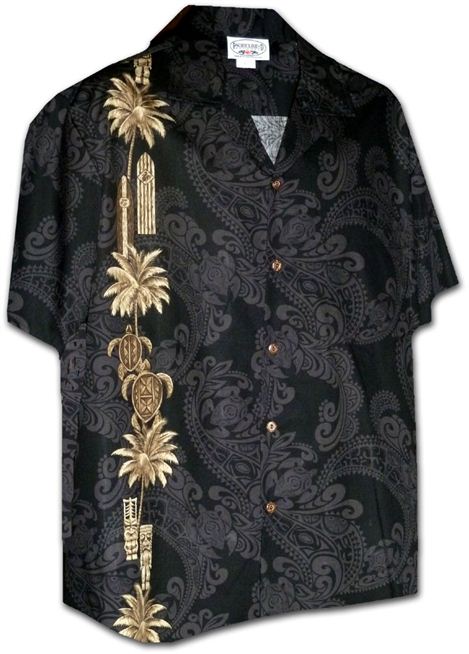 Tiki & Honu Black Hawaiian Shirt