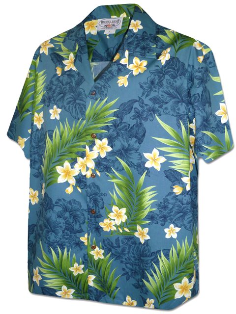 Mea Kanu Plumeria Teal Hawaiian Shirt