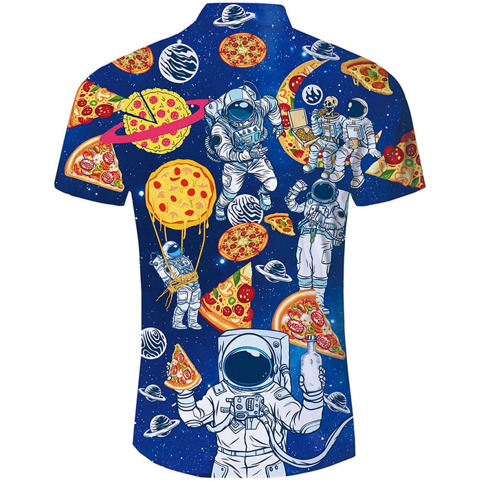 ASTRONAUT PIZZA FUNNY BUTTON UP SHIRT