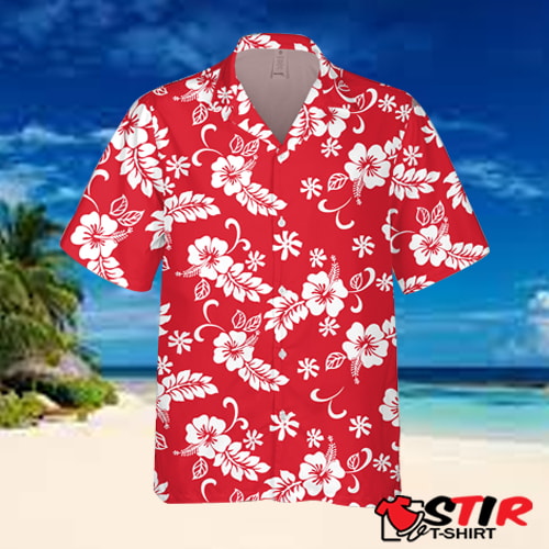 Atlanta Braves Logo And Red Pink White Hibiscus 3D Hawaiian Shirt