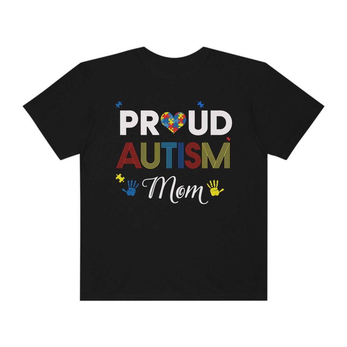 Proud Autism Mom with Hands Puzzle Pieces Autism Awareness Tshirt