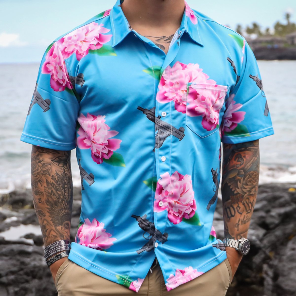 Aloha Uzi Button Up Hawaiian Shirt