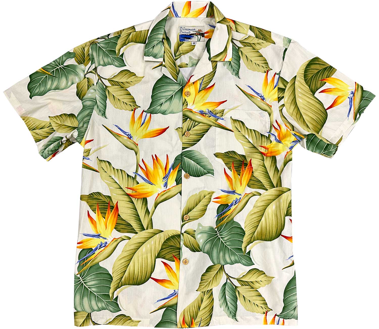 Airbrush Bird of Paradise Cream Hawaiian Shirt