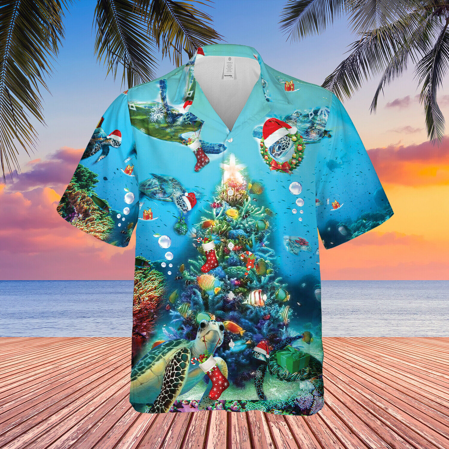 Christmas Turtle Family Reunion Unisex Hawaiian Shirt Summer Shirt