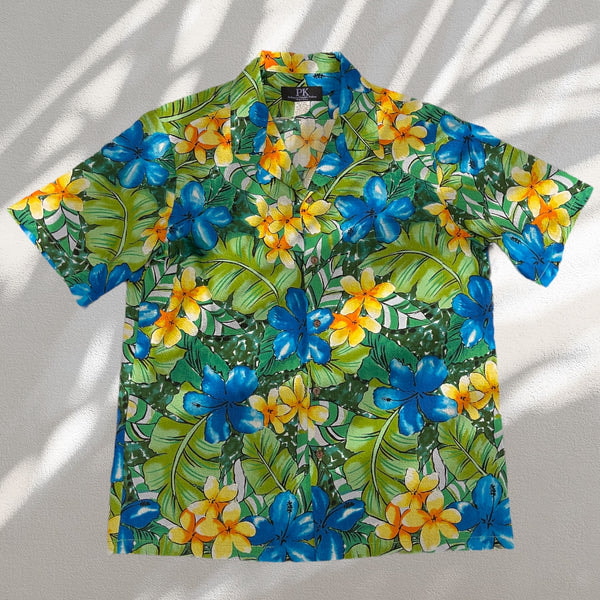 Colorful Water Color Hibiscus Print Hawaiian Shirt